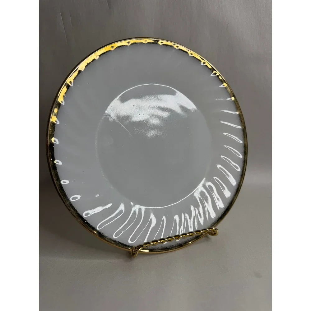 Fire-King Milk Glass Swirl Gold Rim Luncheon Plate 9